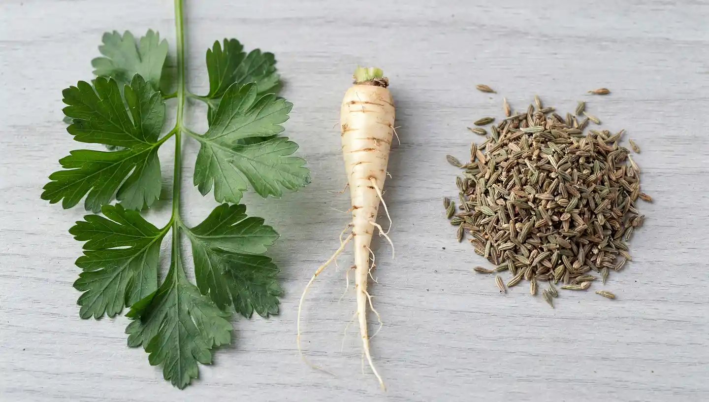 Peršin list, korijen i sjeme